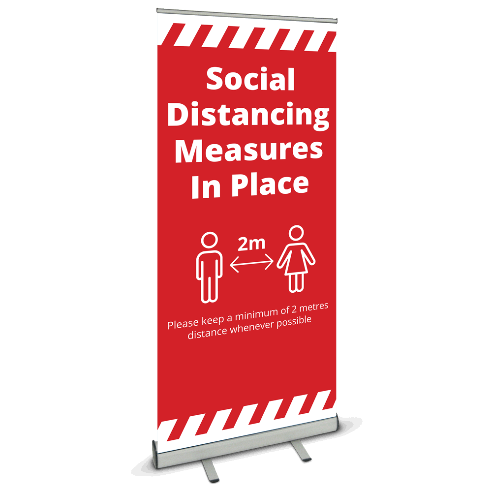 Awareness 80x200cm Social Distancing Roller Banner Business Support 